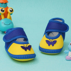 6 To 12 Months Baby Girls Soft Cotton Cute Butterfly Booties (Blue,Yellow)