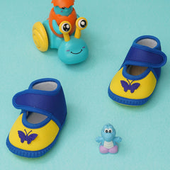 6 To 12 Months Baby Girls Soft Cotton Cute Butterfly Booties (Blue,Yellow)
