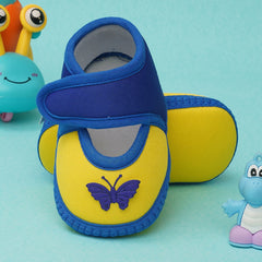 6 To 12 Months Baby Girls Soft Cotton Cute Butterfly Booties (Blue,Yellow)