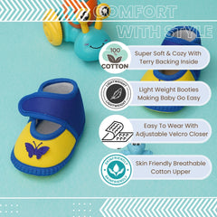 6 To 12 Months Baby Girls Soft Cotton Cute Butterfly Booties (Blue,Yellow)