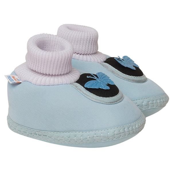 6 To 12 Months Baby Girls & Baby Boys Soft Cotton Cute Butterfly Booties (Light Blue,Black)