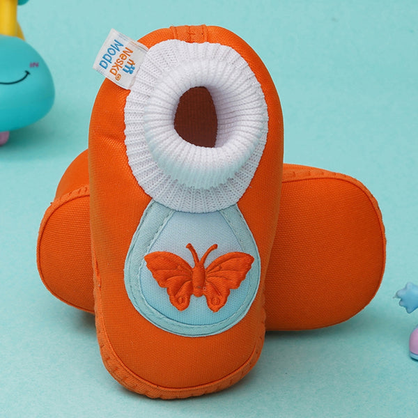 6 To 12 Months Baby Girls & Baby Boys Soft Cotton Cute Butterfly Booties (Orange,Blue)