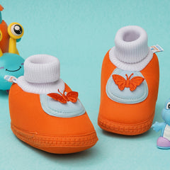6 To 12 Months Baby Girls & Baby Boys Soft Cotton Cute Butterfly Booties (Orange,Blue)