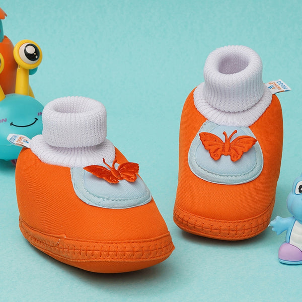 6 To 12 Months Baby Girls & Baby Boys Soft Cotton Cute Butterfly Booties (Orange,Blue)