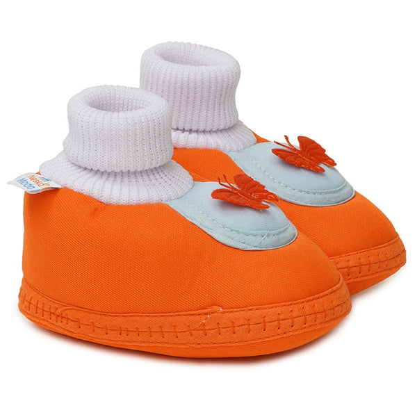 6 To 12 Months Baby Girls & Baby Boys Soft Cotton Cute Butterfly Booties (Orange,Blue)