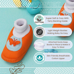 6 To 12 Months Baby Girls & Baby Boys Soft Cotton Cute Butterfly Booties (Orange,Blue)