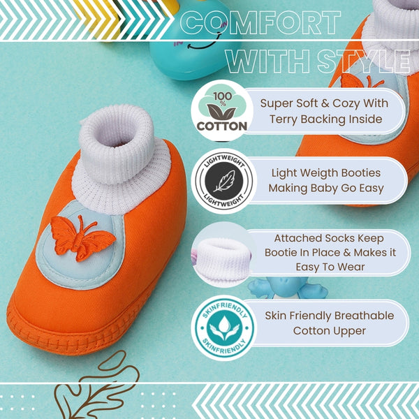 6 To 12 Months Baby Girls & Baby Boys Soft Cotton Cute Butterfly Booties (Orange,Blue)