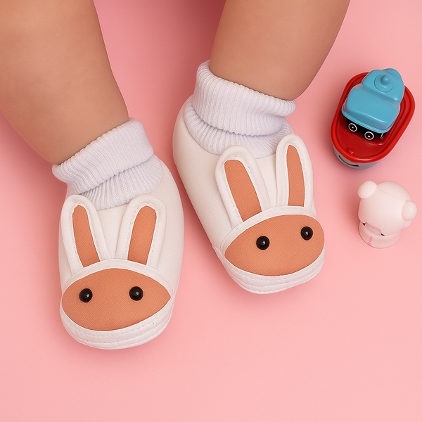 6 To 12 Months Baby Boys & Baby Girls Cute Soft Cotton Pre-Walker Rabbit Face Booties (Light Pink)-BT4734