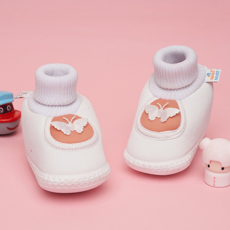 6 To 12 Months Baby Girls & Baby Boys Soft Cotton Cute Butterfly Booties (Pink)-BT4735