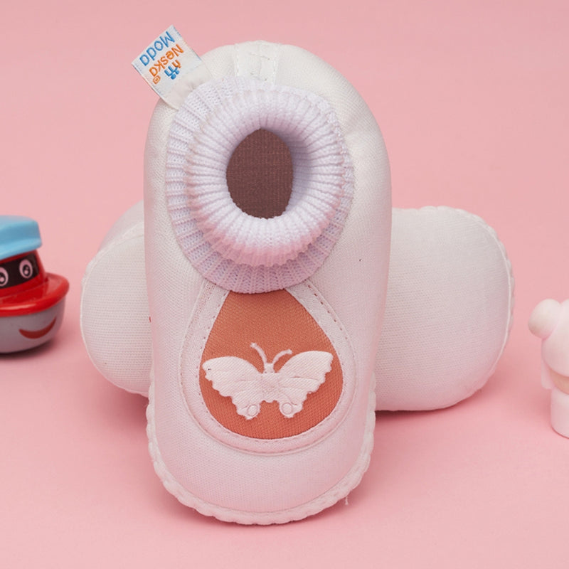 6 To 12 Months Baby Girls & Baby Boys Soft Cotton Cute Butterfly Booties (Pink)-BT4735