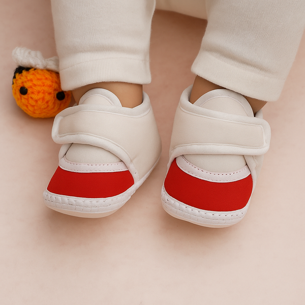 6 To 12 Months Pack Of 1 Baby Boys & Baby Girls Cotton Booties (White,Red)-BT4737