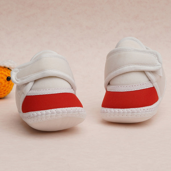 6 To 12 Months Pack Of 1 Baby Boys & Baby Girls Cotton Booties (White,Red)-BT4737