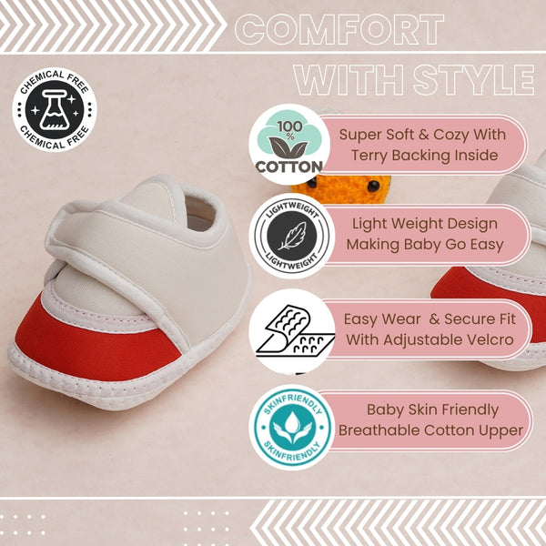 6 To 12 Months Pack Of 1 Baby Boys & Baby Girls Cotton Booties (White,Red)-BT4737