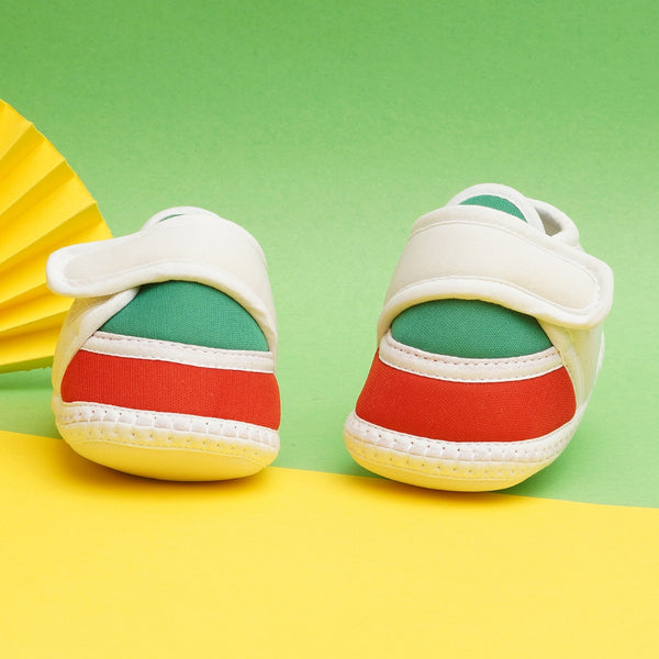 6 To 12 Months Pack Of 1 Baby Boys & Baby Girls Cotton Booties (White,Red,Green)-BT4739