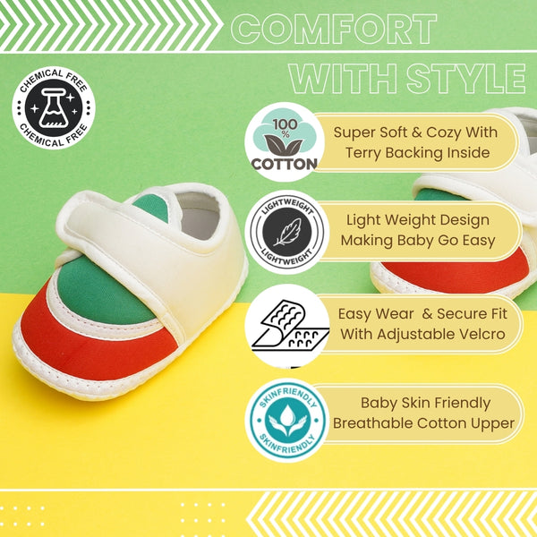 6 To 12 Months Pack Of 1 Baby Boys & Baby Girls Cotton Booties (White,Red,Green)-BT4739