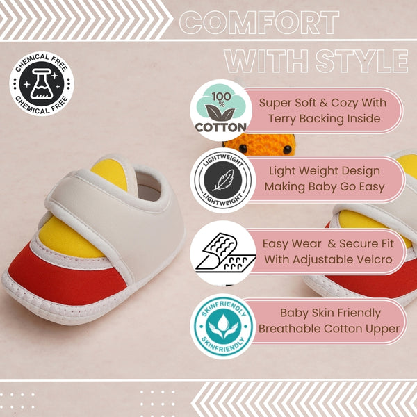 6 To 12 Months Pack Of 1 Baby Boys & Baby Girls Cotton Booties (White,Red,Yellow)-BT4740