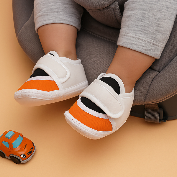 6 To 12 Months Pack Of 1 Baby Boys & Girls Cotton Booties (White,Black,Orange)-BT4741