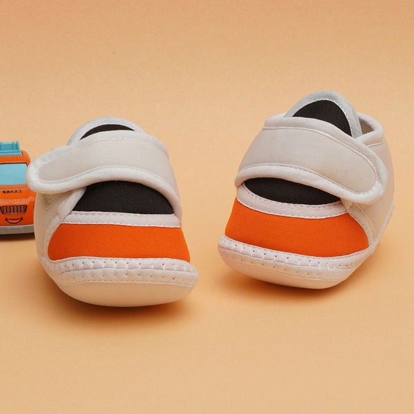 6 To 12 Months Pack Of 1 Baby Boys & Girls Cotton Booties (White,Black,Orange)-BT4741