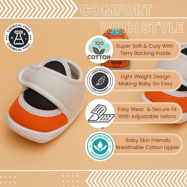 6 To 12 Months Pack Of 1 Baby Boys & Girls Cotton Booties (White,Black,Orange)-BT4741