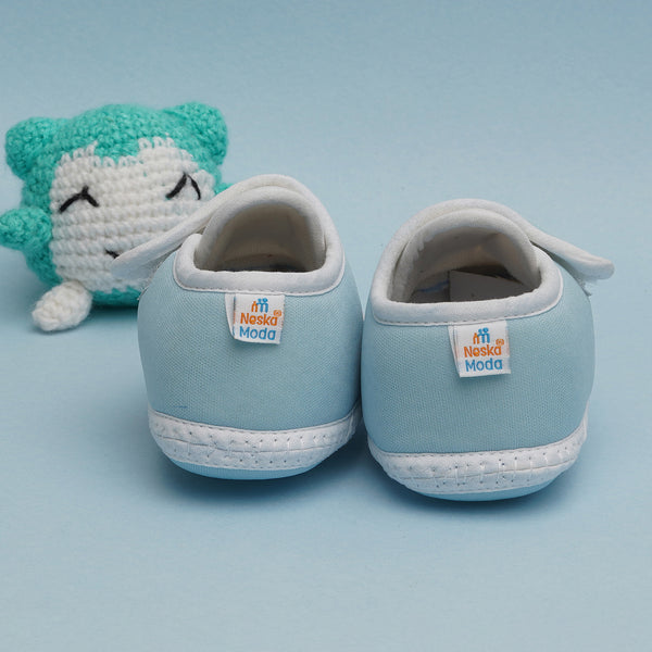 6 To 12 Months Pack Of 1 Baby Boys & Baby Girls Cotton Booties (White,Blue)-BT4742