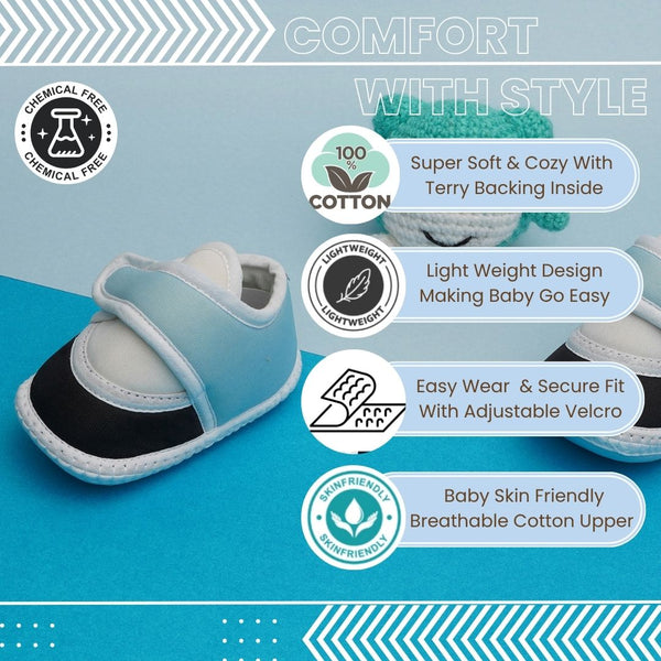6 To 12 Months Pack Of 1 Baby Boys & Baby Girls Cotton Booties (White,Blue,Black)-BT4752