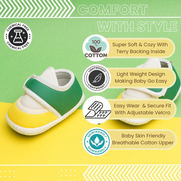 6 To 12 Months Pack Of 1 Baby Boys & Girls Cotton Booties (White,Green,Yellow)-BT4747