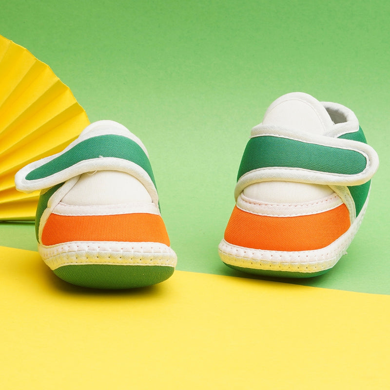 6 To 12 Months Pack Of 1 Baby Boys & Girls Cotton Booties (White,Green,Orange)-BT4748