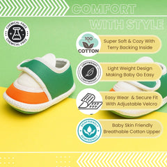 6 To 12 Months Pack Of 1 Baby Boys & Girls Cotton Booties (White,Green,Orange)-BT4748