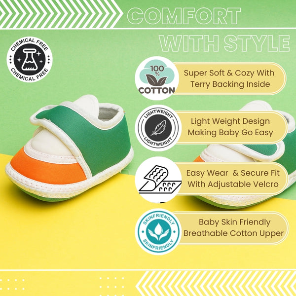 6 To 12 Months Pack Of 1 Baby Boys & Girls Cotton Booties (White,Green,Orange)-BT4748