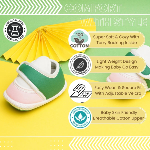 6 To 12 Months Pack Of 1 Baby Boys & Baby Girls Cotton Booties (White,Green,Pink)-BT4749