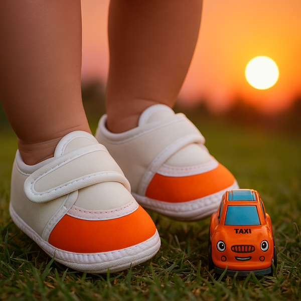 6 To 12 Months Pack Of 1 Baby Boys & Baby Girls Cotton Booties (White,Orange)-BT4750