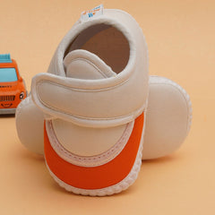 6 To 12 Months Pack Of 1 Baby Boys & Baby Girls Cotton Booties (White,Orange)-BT4750