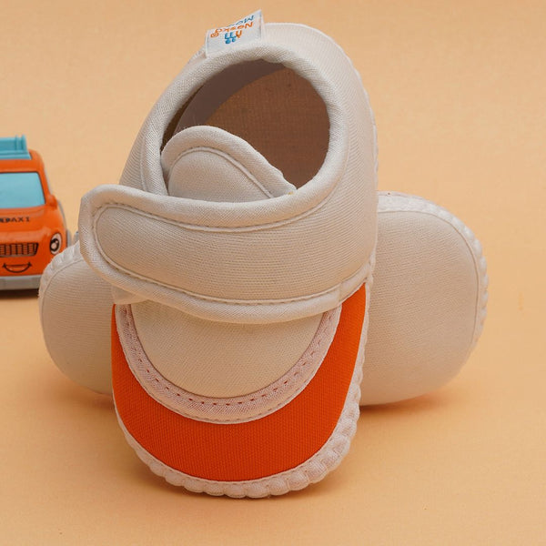 6 To 12 Months Pack Of 1 Baby Boys & Baby Girls Cotton Booties (White,Orange)-BT4750