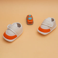 6 To 12 Months Pack Of 1 Baby Boys & Baby Girls Cotton Booties (White,Orange)-BT4750
