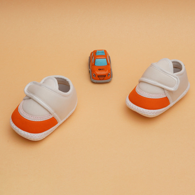 6 To 12 Months Pack Of 1 Baby Boys & Baby Girls Cotton Booties (White,Orange)-BT4750