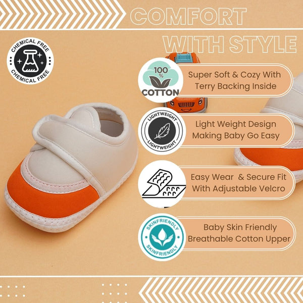 6 To 12 Months Pack Of 1 Baby Boys & Baby Girls Cotton Booties (White,Orange)-BT4750