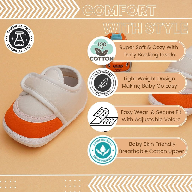 6 To 12 Months Pack Of 1 Baby Boys & Baby Girls Cotton Booties (White,Orange)-BT4750
