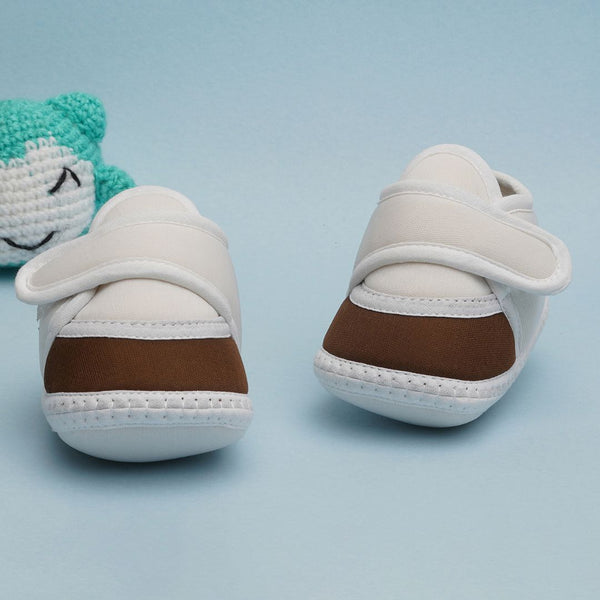 6 To 12 Months Pack Of 1 Baby Boys & Baby Girls Cotton Booties (White,Brown)-BT4751