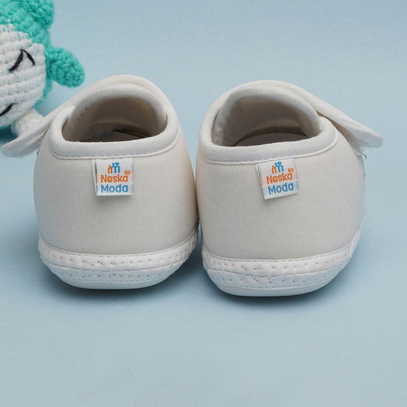 6 To 12 Months Pack Of 1 Baby Boys & Baby Girls Cotton Booties (White,Brown)-BT4751