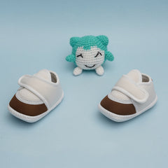 6 To 12 Months Pack Of 1 Baby Boys & Baby Girls Cotton Booties (White,Brown)-BT4751