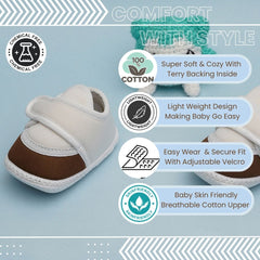 6 To 12 Months Pack Of 1 Baby Boys & Baby Girls Cotton Booties (White,Brown)-BT4751
