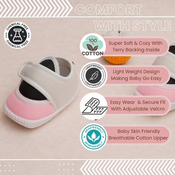 6 To 12 Months Pack Of 1 Baby Boys & Baby Girls Cotton Booties (White,Black,Pink)-BT4753