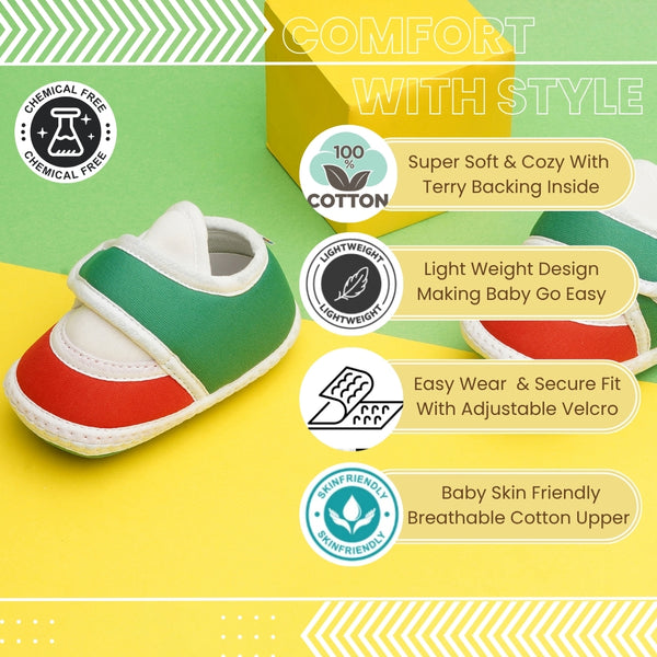 6 To 12 Months Pack Of 1 Baby Boys & Baby Girls Cotton Booties (White,Green,Red)-BT4754