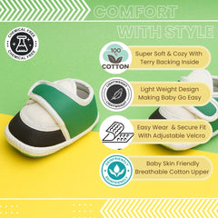 6 To 12 Months Pack Of 1 Baby Boys & Baby Girls Cotton Booties (White,Green,Black)-BT4755