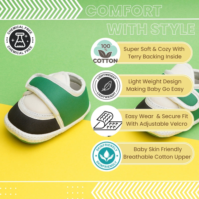6 To 12 Months Pack Of 1 Baby Boys & Baby Girls Cotton Booties (White,Green,Black)-BT4755