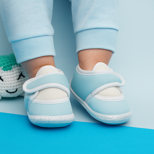 6 To 12 Months Pack Of 1 Baby Boys & Baby Girls Cotton Booties (White,Blue)-BT4756