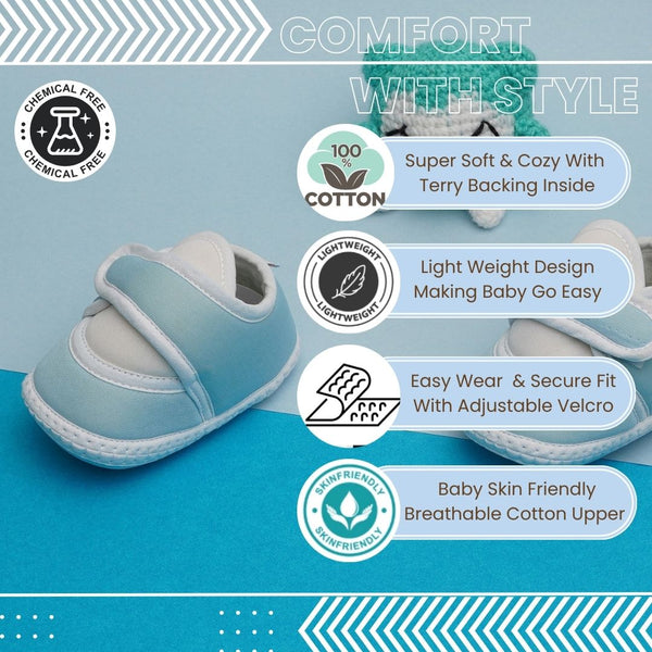6 To 12 Months Pack Of 1 Baby Boys & Baby Girls Cotton Booties (White,Blue)-BT4756