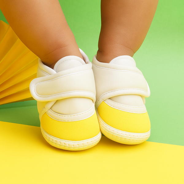 6 To 12 Months Pack Of 1 Baby Boys & Baby Girls Cotton Booties (White,Yellow)-BT4757