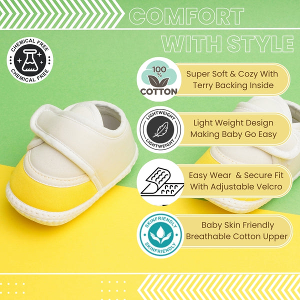 6 To 12 Months Pack Of 1 Baby Boys & Baby Girls Cotton Booties (White,Yellow)-BT4757