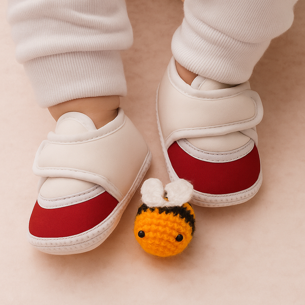 6 To 12 Months Pack Of 1 Baby Boys & Baby Girls Cotton Booties (White,Maroon)-BT4758
